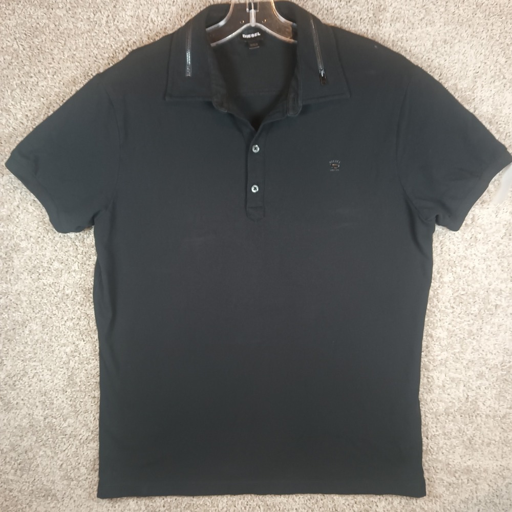 Diesel Mens Black Zip Collar Polo Shirt Short Sleeve Pique Logo XL